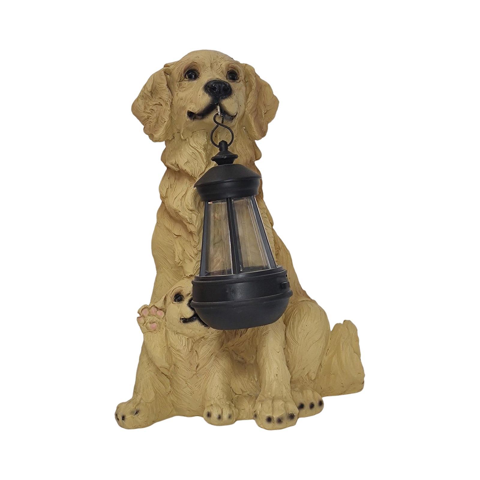 Resin Figurine Hanging Lantern Yard Lamp Solar Lights Garden Dogs Statue