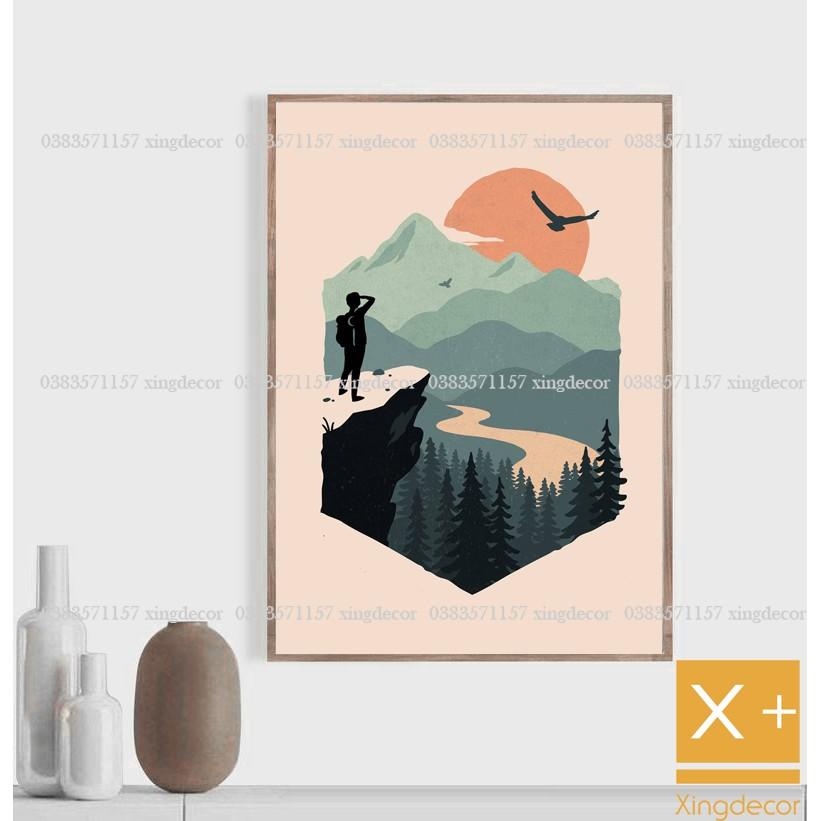Bộ 19 tranh dán tường chủ đề thiên nhiên, tranh treo tường canvas chống ẩm có băng keo 2 mặt tặng kèm