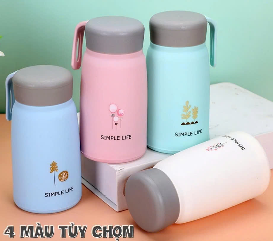 Ly Giữ Nhiệt Bình giữ nhiệt 350ml lõi thủy tinh bọc nhựa lúa mạch cách nhiệt 15x7cm