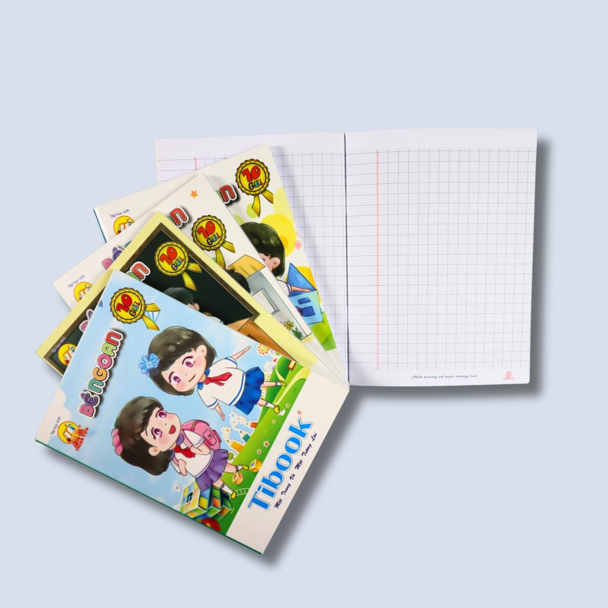 Bộ 5 Tập Học Sinh Bé Ngoan - 4 Ô Ly - 96 Trang 120gsm - Tân Thuận Tiến + Tặng Kèm 1 Xấp Nhãn + 1 Tập Kiểm Tra (Mẫu Bìa Giao Ngẫu Nhiên)