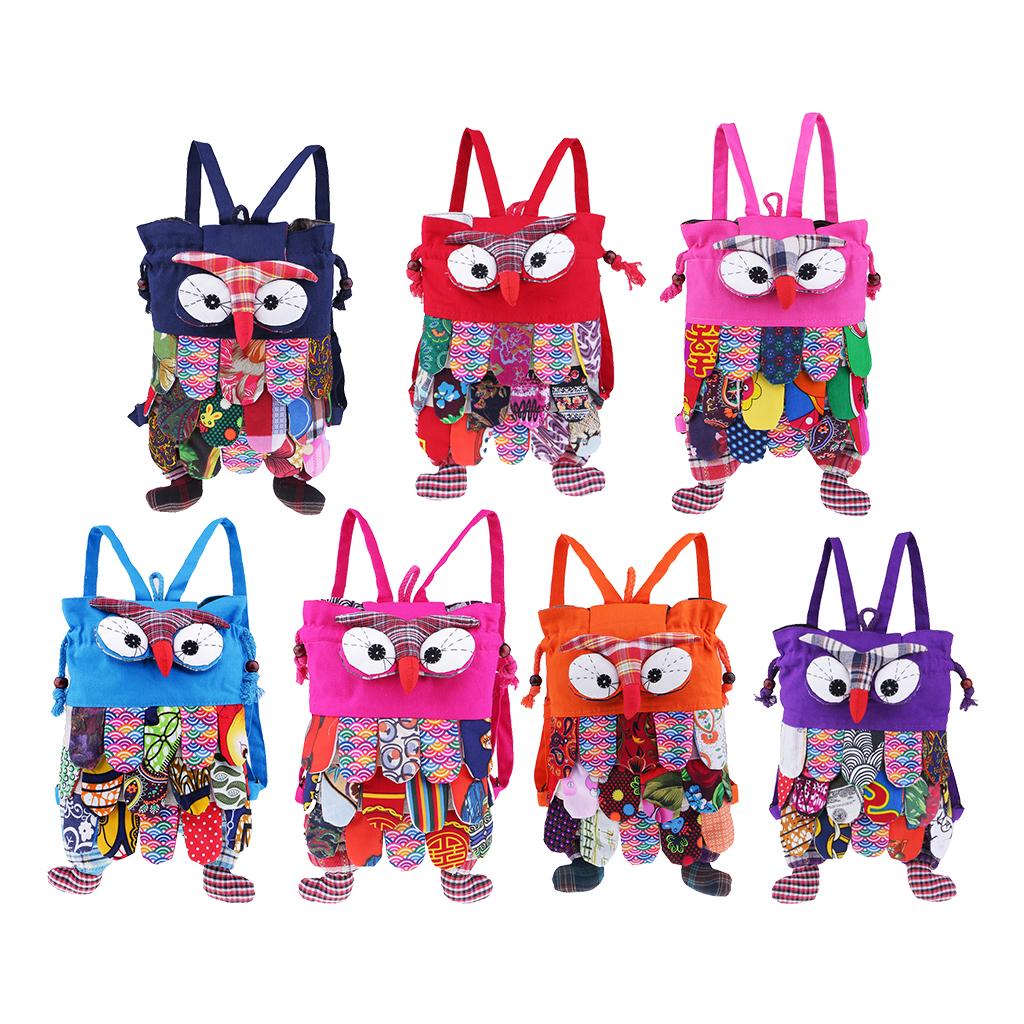 Cute Owl Cotton Handmade Patchwork Backpack Bag Women Girl Handbag