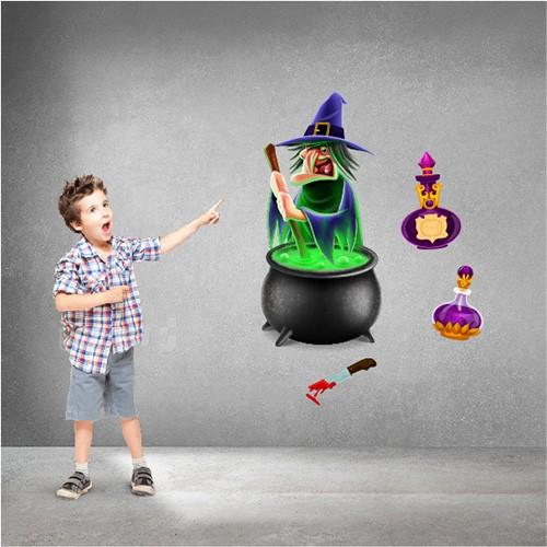 Trang trí Halloween phù thủy và nồi thuốc độc