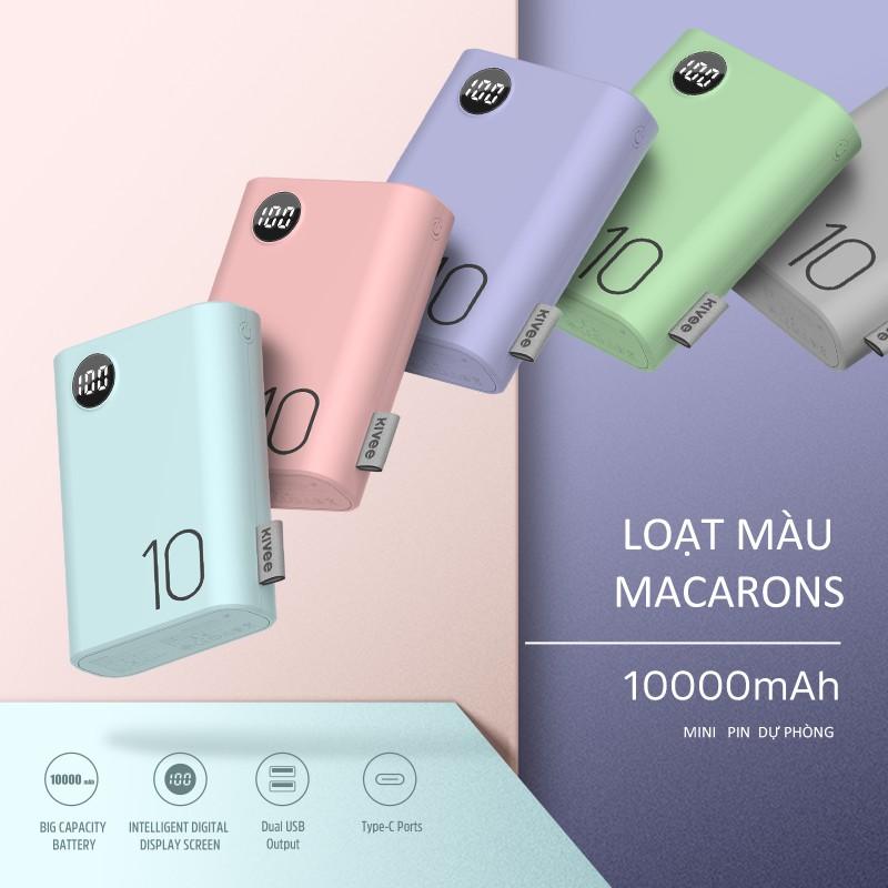 Sạc dự phòng KIVEE PF23P 10000mAh Macaron tích hợp 4 cổng sạc + đèn LED hiển thị nguồn cho iPhone Huawei Samsung Xiaomi-Hàng Chính Hãng