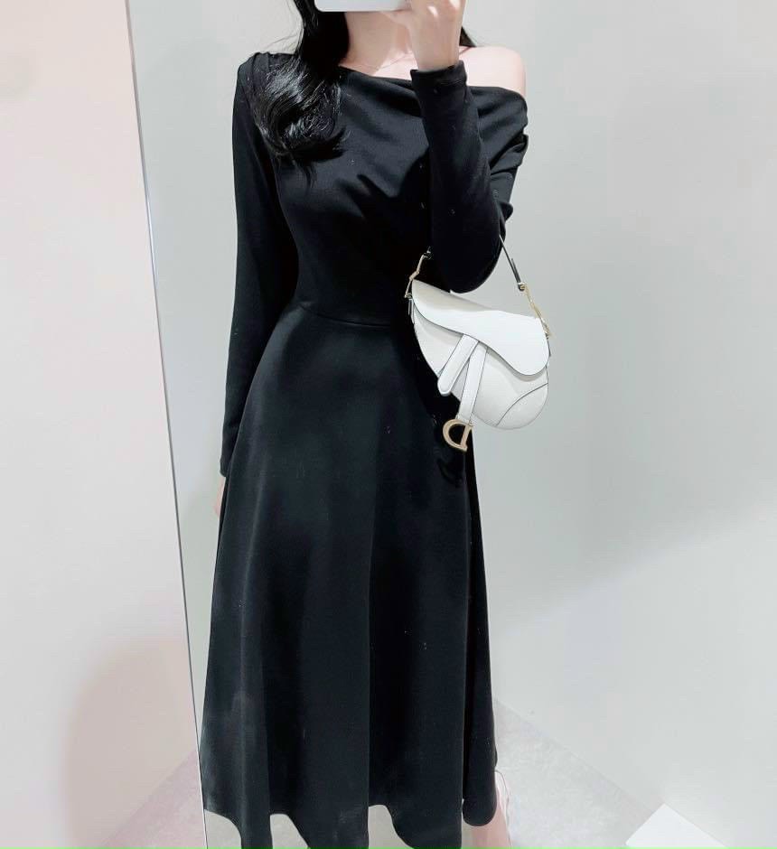 ĐẦM ĐEN DÀI TRỄ VAI MIDI SUÔNG TRƠN XÒE ÔM BODY TAY DÀI ĐI TIỆC DẠO PHỐ ĐI CHƠI NOEL GIÁNG SINH