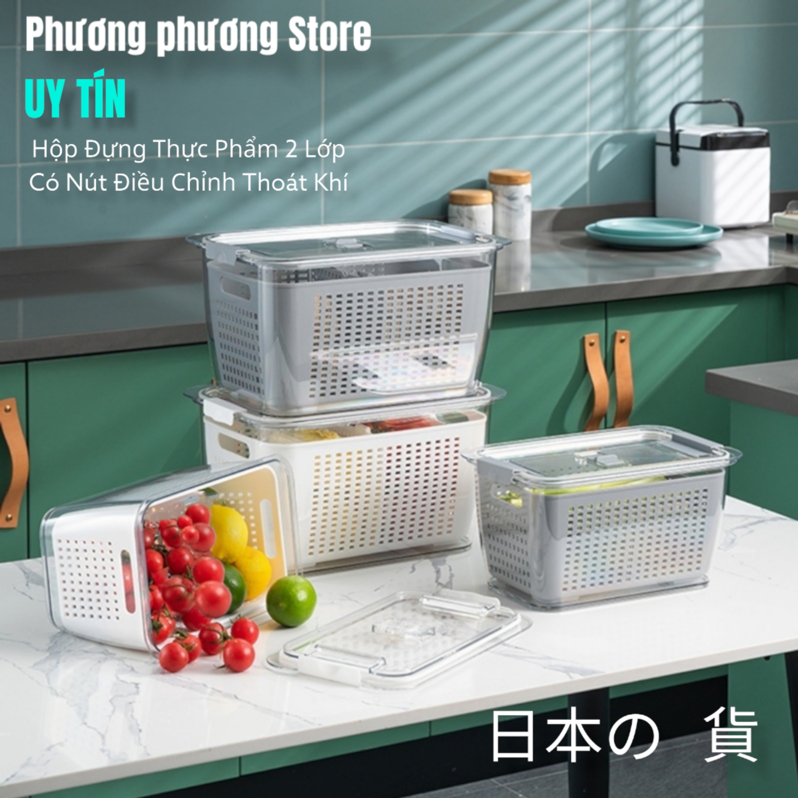 Hộp Bảo Quản Thực Phẩm Tủ Lạnh 2 lớp Trong Suốt, Giúp Ráo Nước Bảo Quản Tiện Lợi