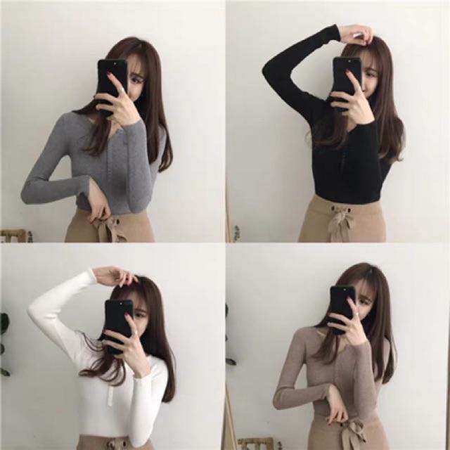 MS205 Áo len lông cừu dài tay cúc dọc