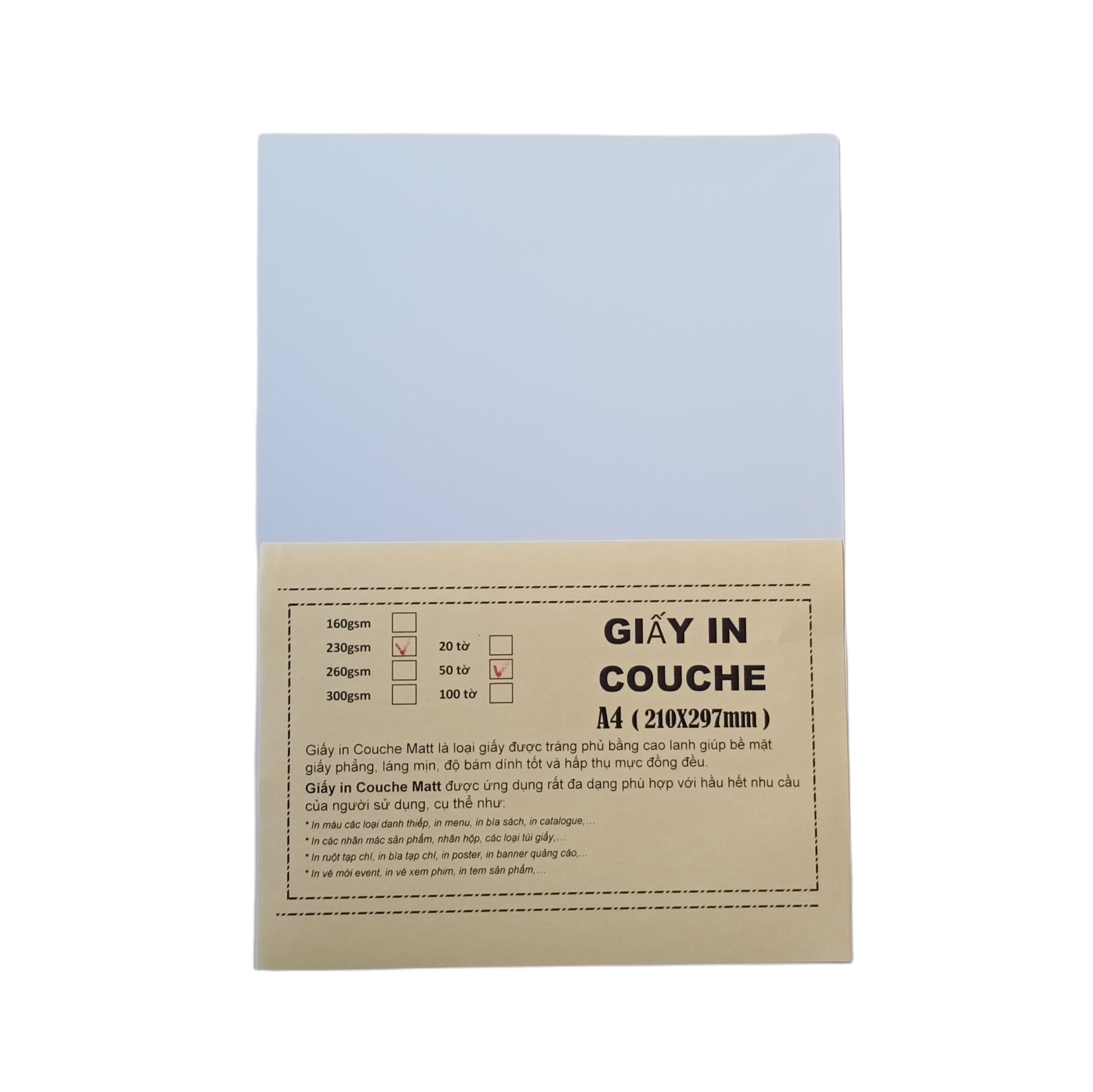 Giấy in Couche A4 230gsm 50 tờ/ xấp