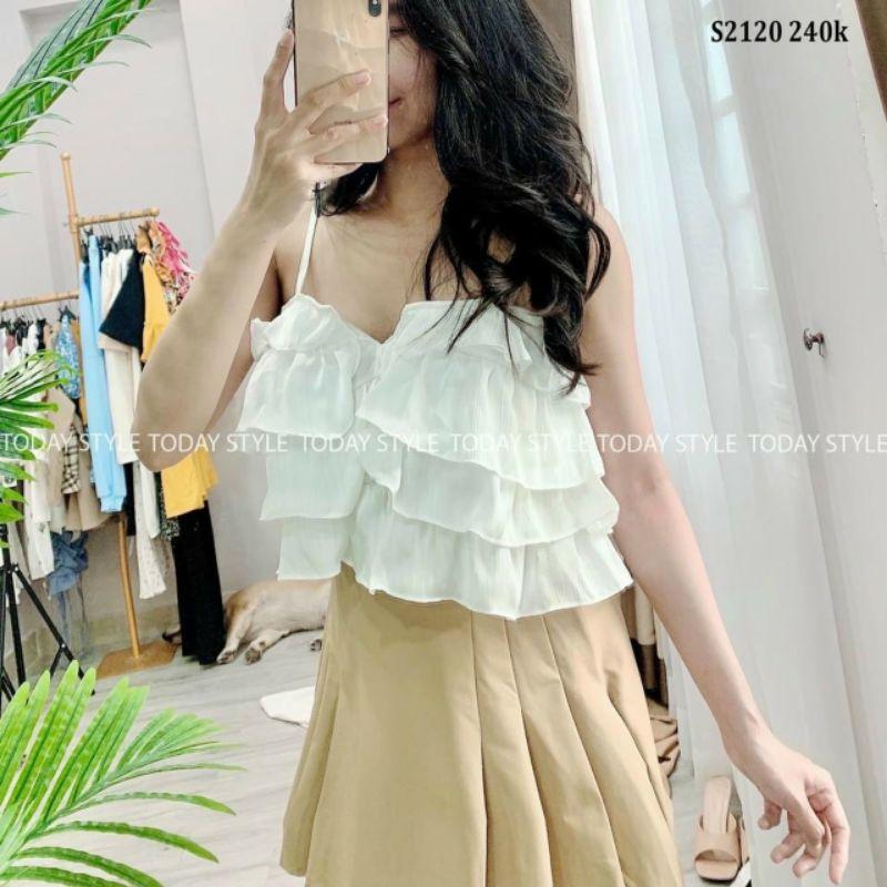 SET CROP TRẮNG 2S BÈO TẦNG + CHÂN VÁY NUDE XẾP LY