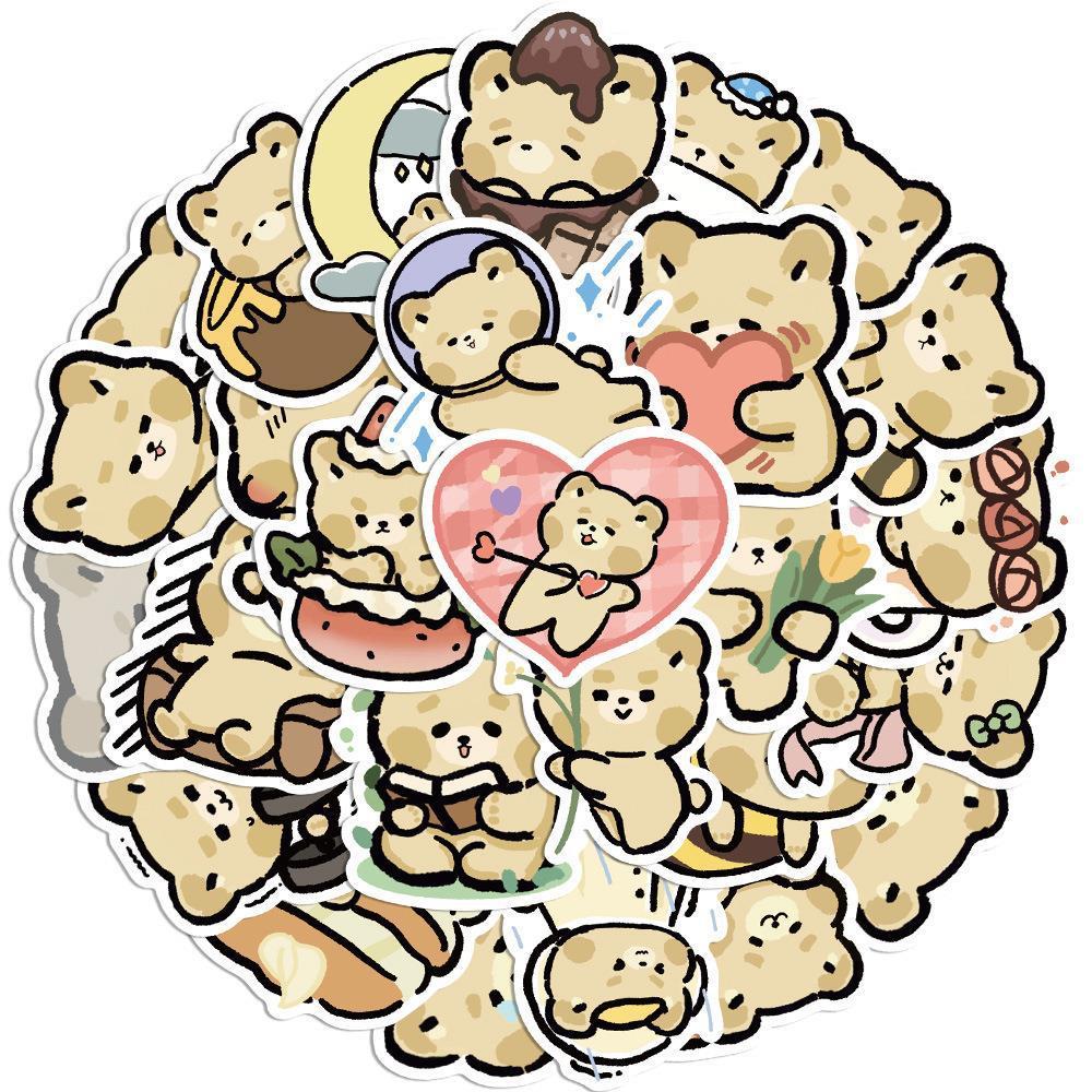 Sticker gấu nâu nhạt hoạt hình cute trang trí mũ bảo hiểm, guitar, ukulele, điện thoại, sổ tay, laptop-mẫu S40