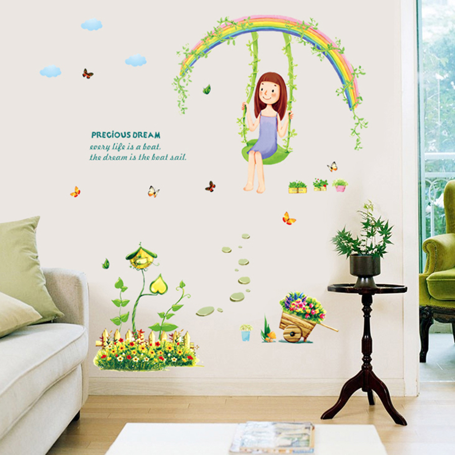 Decal Dán Tường Cô Bé Xích Đu Binbin EB100