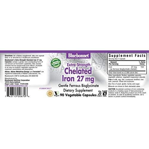 BlueBonnet Albion Extra Strength Chelated Iron Vegetarian Capsules, 90 Count