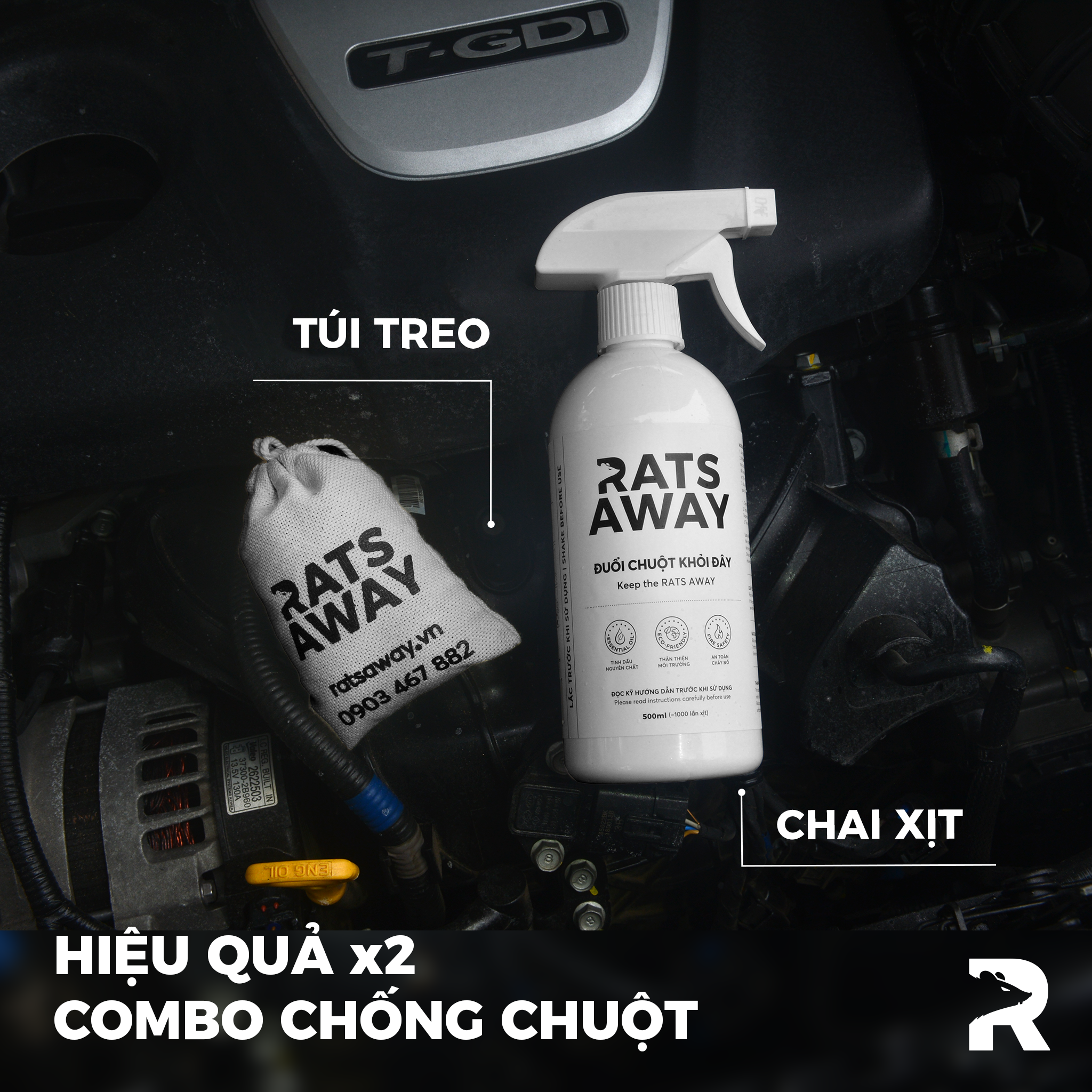 Chai xịt đuổi chuột chuyên dụng cho ô tô RATS AWAY 500ml