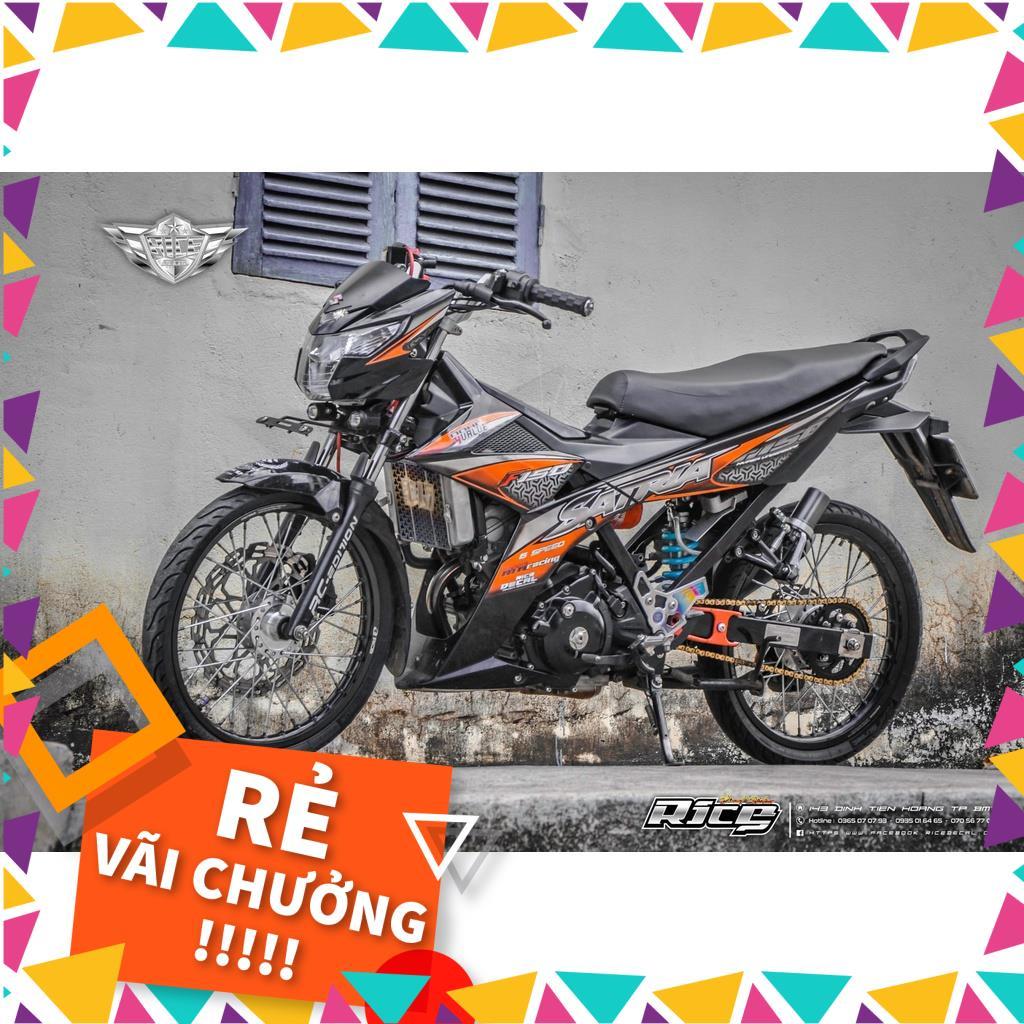 Tem Rời Raider FI Mẫu Hoa Văn Cam Đen Xám Chữ Satria F150