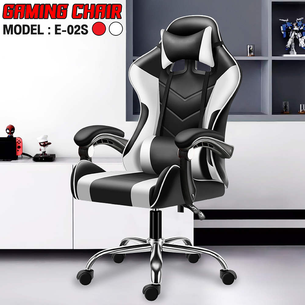 BG Ghế gaming dành cho game thủ MODEL E02-S WHITE - GỐI MASSAGE (hàng nhập khẩu)