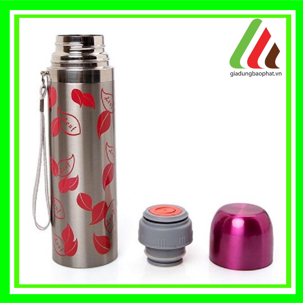Bình giữ nhiệt 500ml inox 2 lớp chân không cách nhiệt hoa văn hình chiếc lá xinh xắn