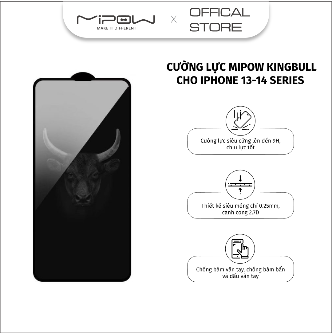 MIẾNG DÁN CƯỜNG LỰC MIPOW KINGBULL PREMIUM SILK HD FOR IPHONE FULL VIỀN ĐEN - HÀNG CHÍNH HÃNG
