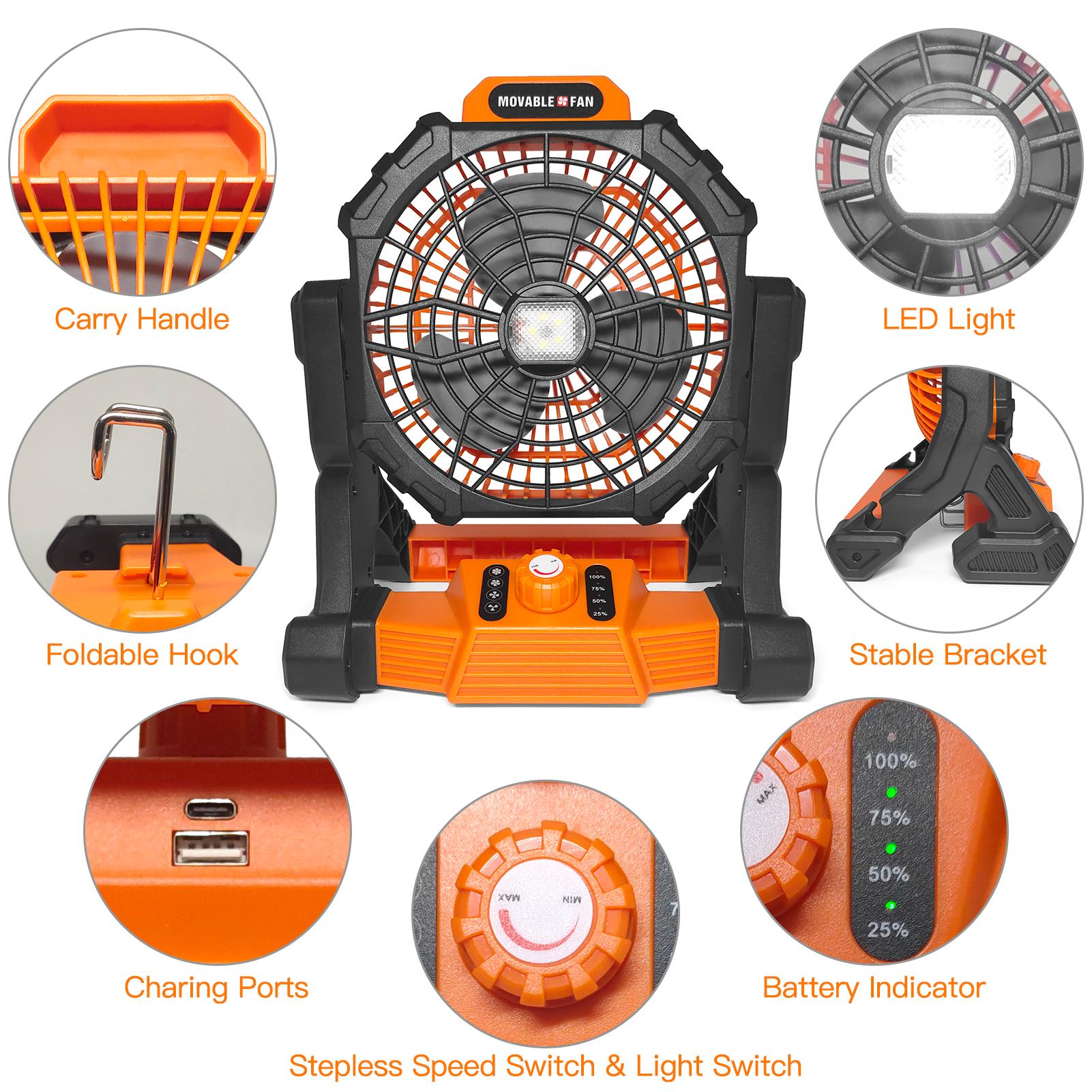 Quạt Máy Cắm Trại Kèm Đèn Pin 2 Trong 1 Tiện Nghi Phù Hợp Hoạt Động Ngoài Trời