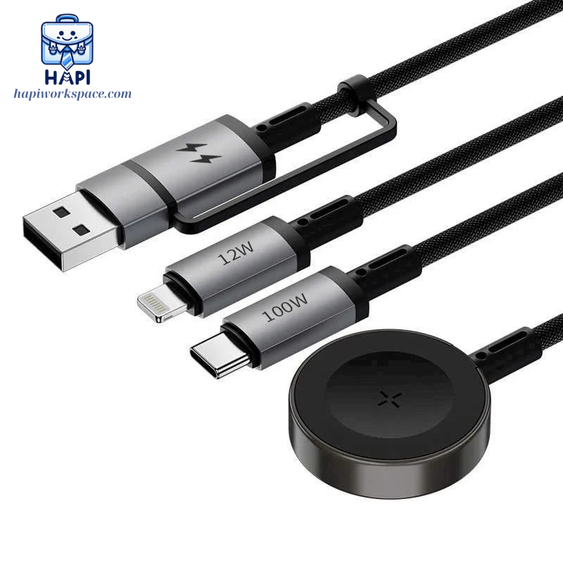 Cáp sạc nhanh hàng chính hãng WiWU Legend 6-in-1 Wi-C050: Công suất 100W, tích hợp nhiều đầu sạc, có sạc đồng hồ
