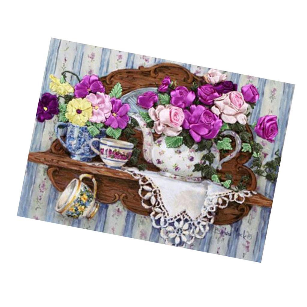 1x Ribbon Embroidery Cross Stitch Kits Handmade Flowers Decor