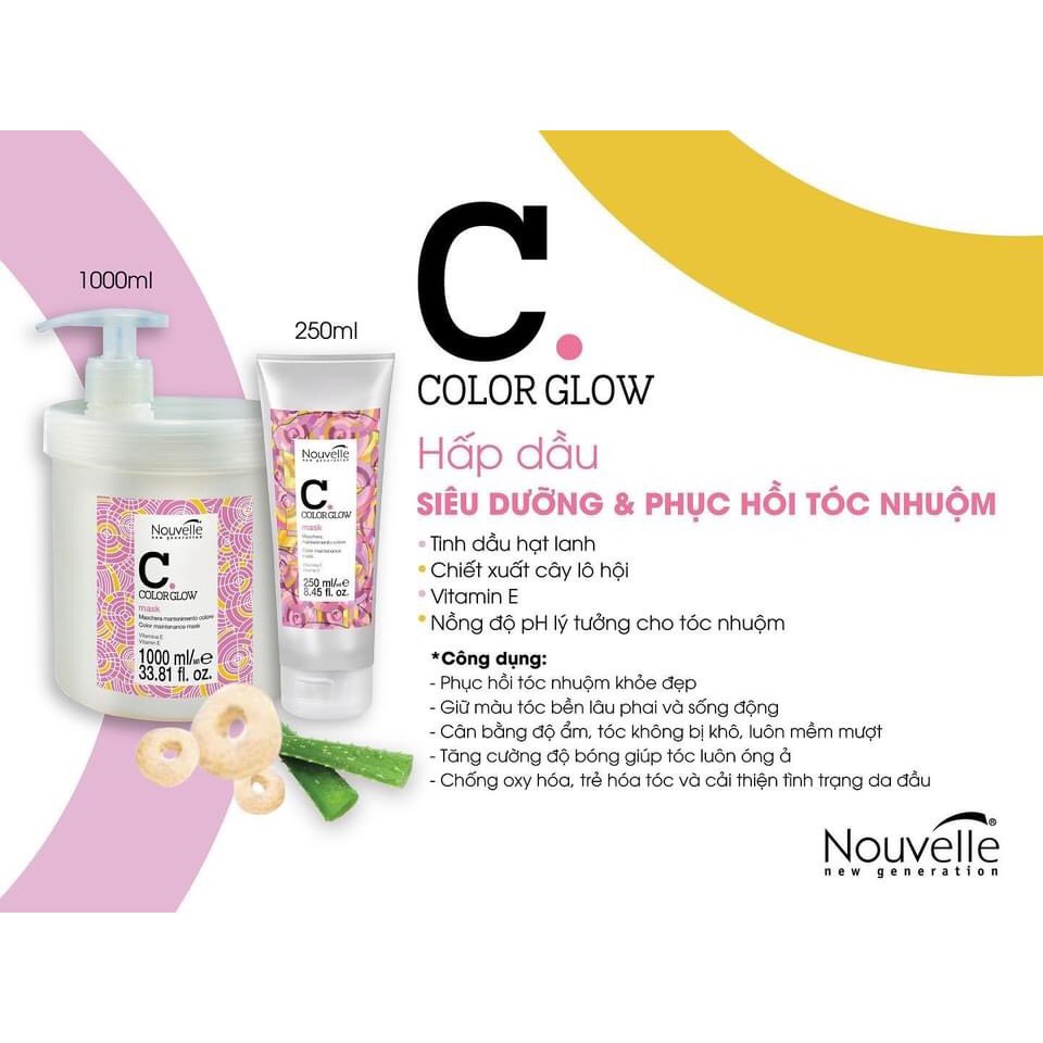 Hấp dầu siêu dưỡng và giữ màu tóc nhuộm Color Glow Mask Nouvelle 1000ml