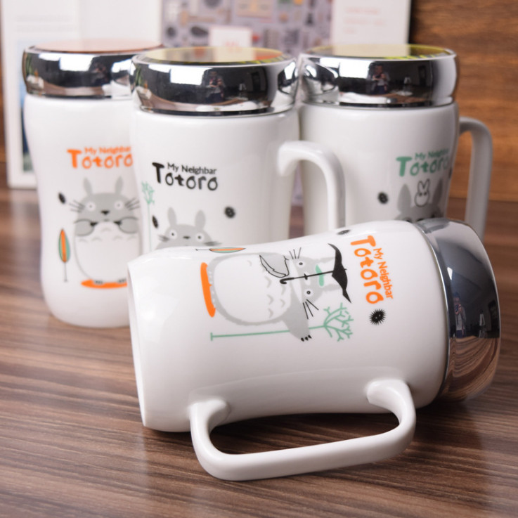 Ly sứ giữ nhiệt có nắp gương, cốc in hình totoro dễ thương dung tích 450ml mã CS05 - giao họa tiết ngẫu nhiên