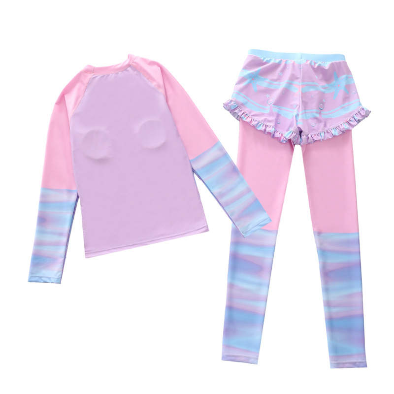 Sét bộ áo bơi tay dài quần bơi dài bé gái hình nàng tiên cá 2 lớp đi bơi, đi biển, lặn biển size lớn