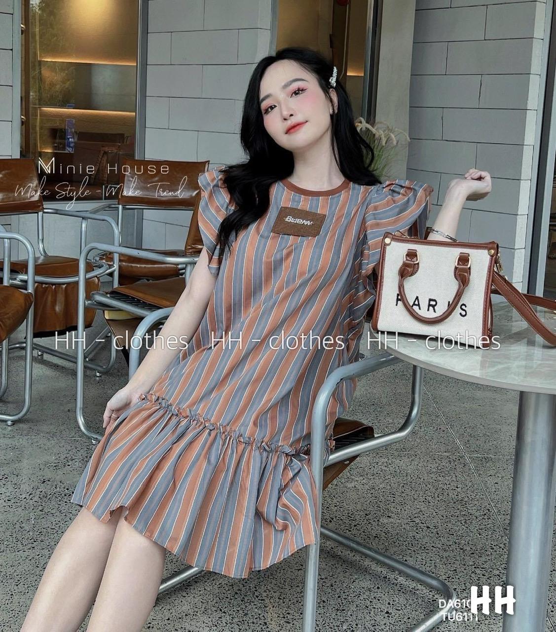 VÁY ĐI CHƠI, VÁY SUÔNG KẺ TAY BÈO DÁNG XÒE CỰC KUTE