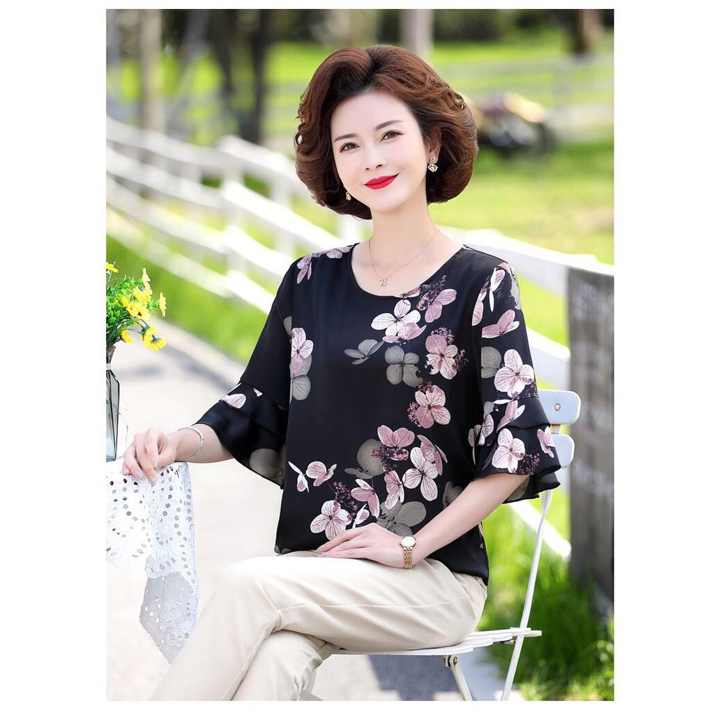 Áo kiểu họa tiết hoa trung niên cao cấp - thời trang trung niên bigadela -n08-621