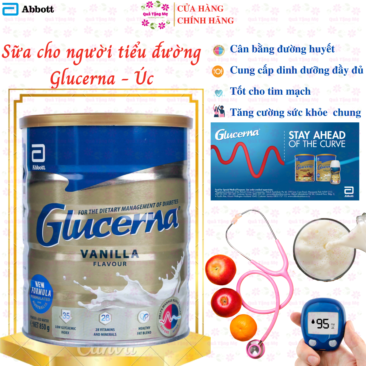 Sữa dành cho người tiểu đường Glucerna Vanilla Abbott Úc Bổ sung đầy đủ dinh dưỡng và cân bằng đường huyết - QuaTangMe Extaste