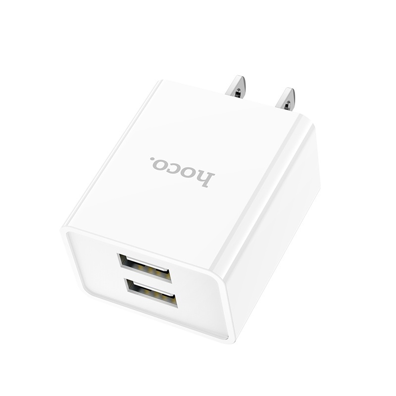 Củ sạc 2.1A Hoco C89 chuôi dẹt nhựa ABS cao cấp 2 cổng Usb dành cho iPhone/iPad - Hàng chính hãng