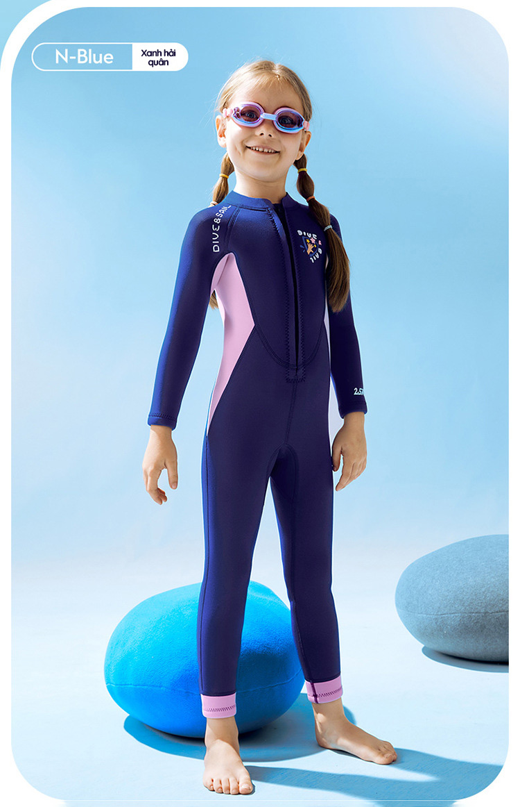 Hình ảnh Đồ bơi giữ nhiệt cho bé gái chống nắng UPF50+ chống thấm nước, cao su Neoprene dày 2.5mm bảo vệ tốt cho bé