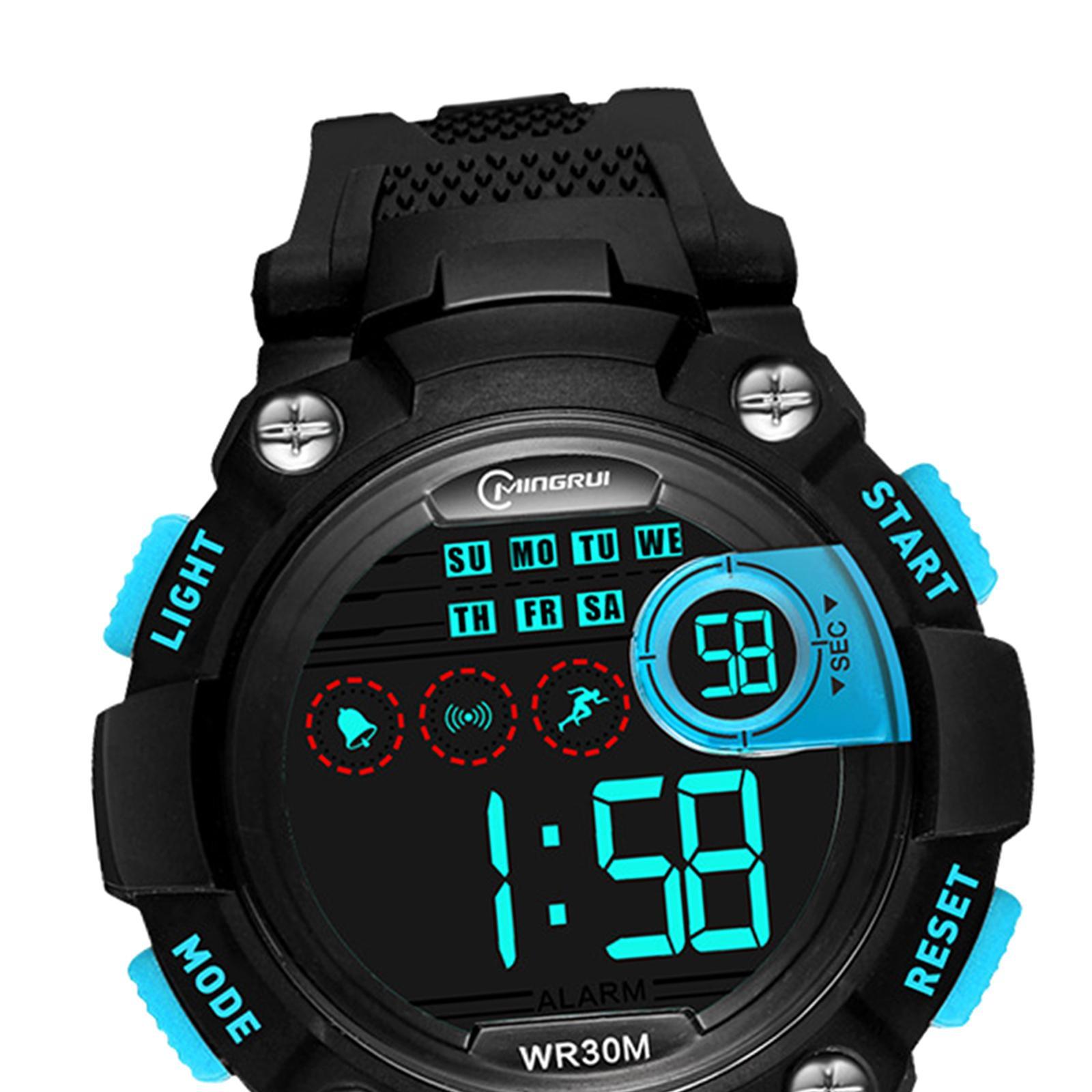Electronic Watch Waterproof Alarm Stopwatch 12/24 Hours Wrist Watch for Outdoor Sports Boys
