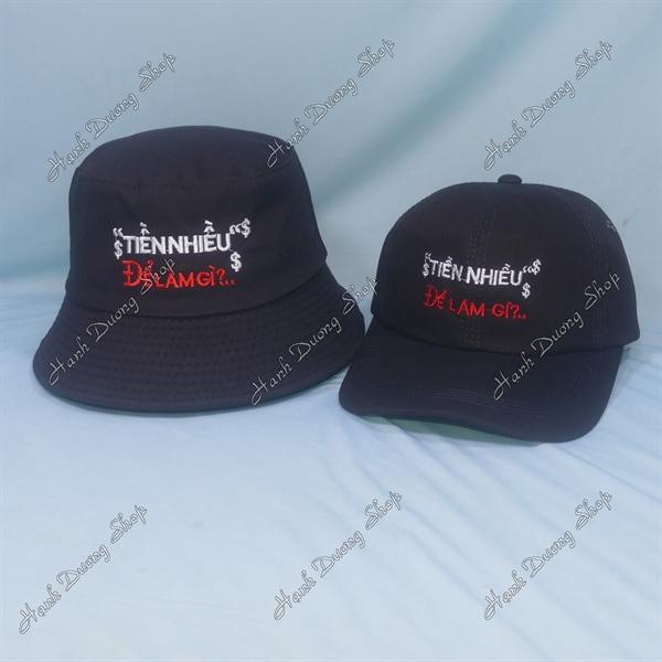 Set Nón Cặp Bucket & Cap Tiền Nhiều Để Làm Gì (LT55); (KTL01) - Đen
