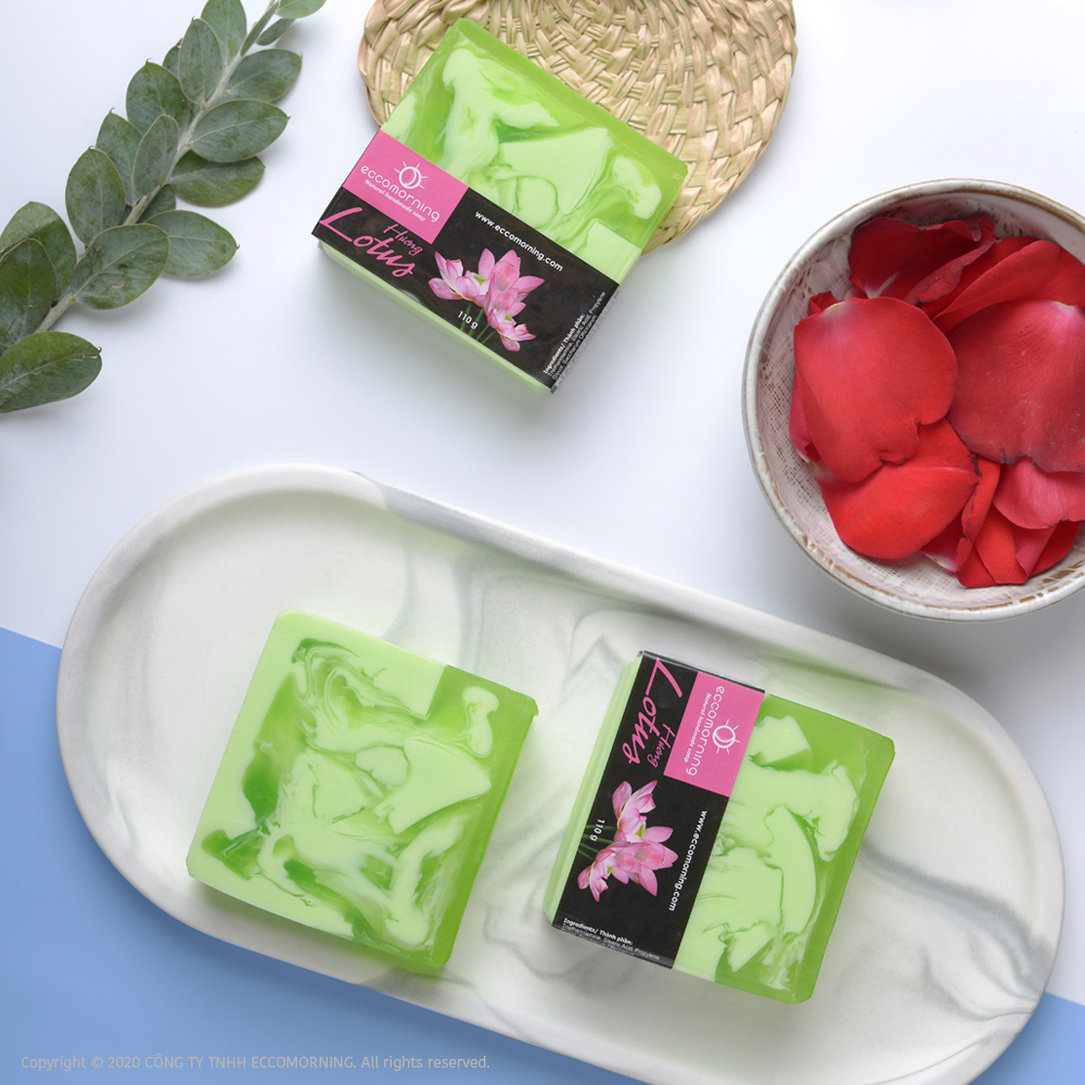 Xà Bông Thiên Nhiên Handmade eccomorning Hình Vuông Hương Hoa Sen - Lotus Soap