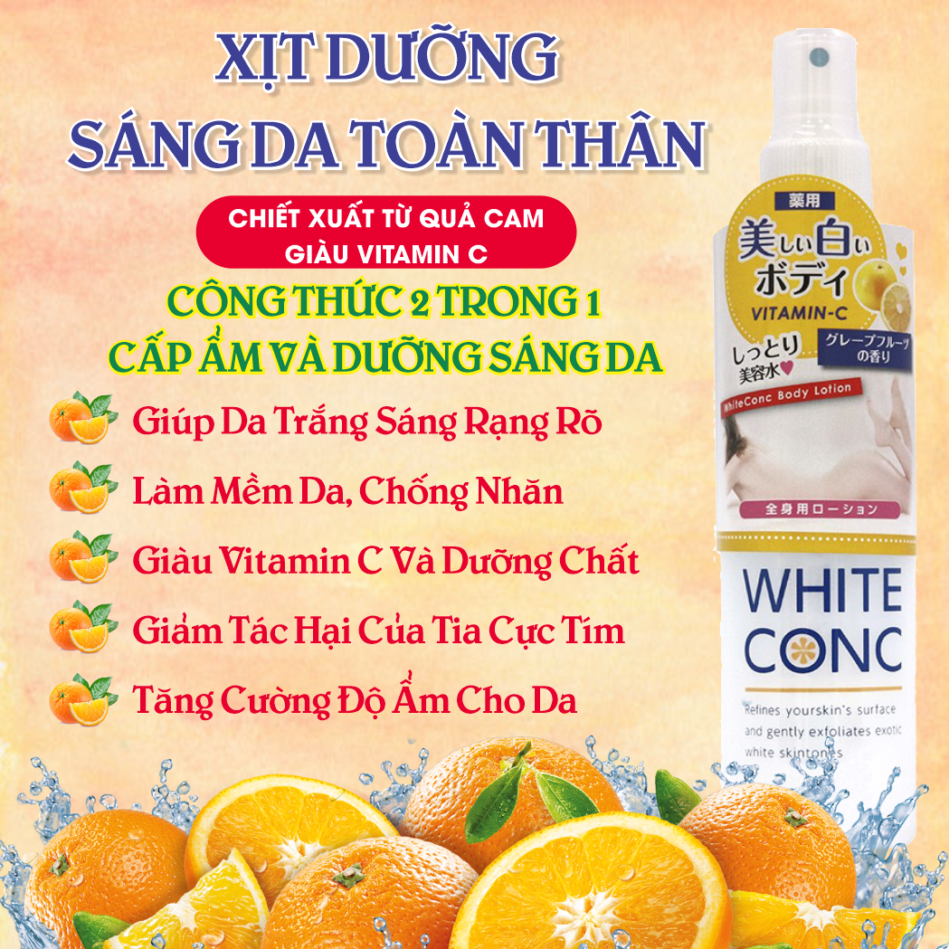 Xịt Dưỡng Trắng Da Toàn Thân WhiteConc Body Lotion C II 245ml (Combo 245ml Và Set 24ml)