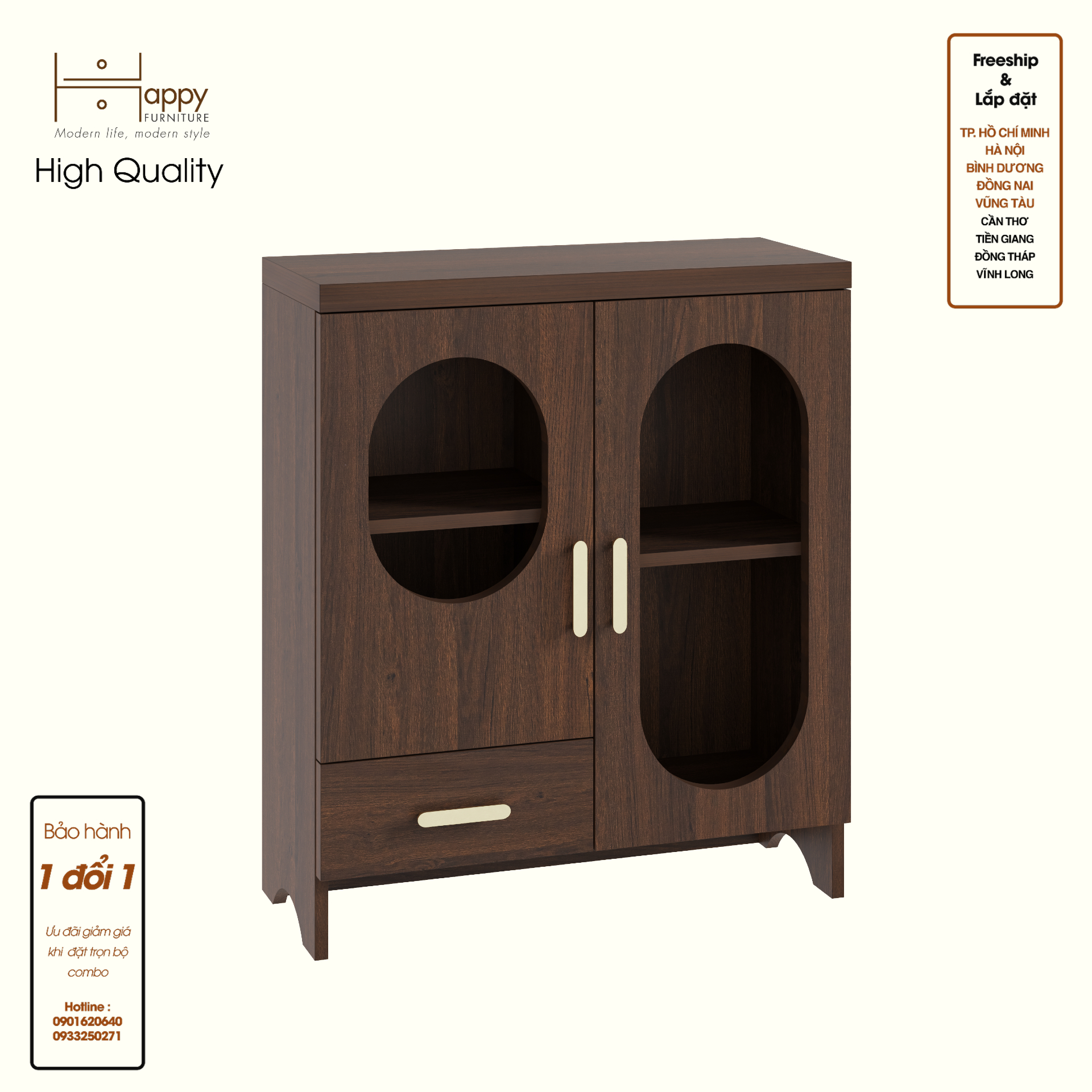 HAPPY FURNITURE , Tủ lưu trữ 2 cửa kính 1 ngăn kéo - CHEVY, TLT_046 , 70cm x 30cm x 82cm DxRxC