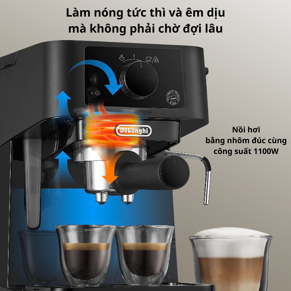 Máy pha cà phê Delonghi EC235.BK công suất 1100W, pha Espresso đánh bọt sữa capuchino, latte - Hàng nhập khẩu