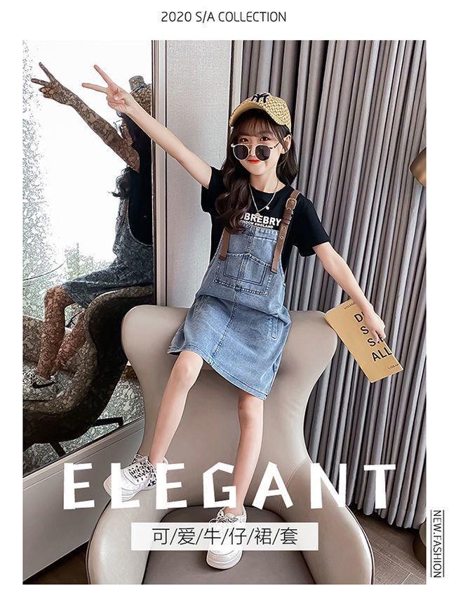 DONGSHOP 2023 Mùa xuân và mùa thu tây phiên bản Hàn Quốc của cô gái váy trẻ em denim dây đeo váy vest đầm bé
