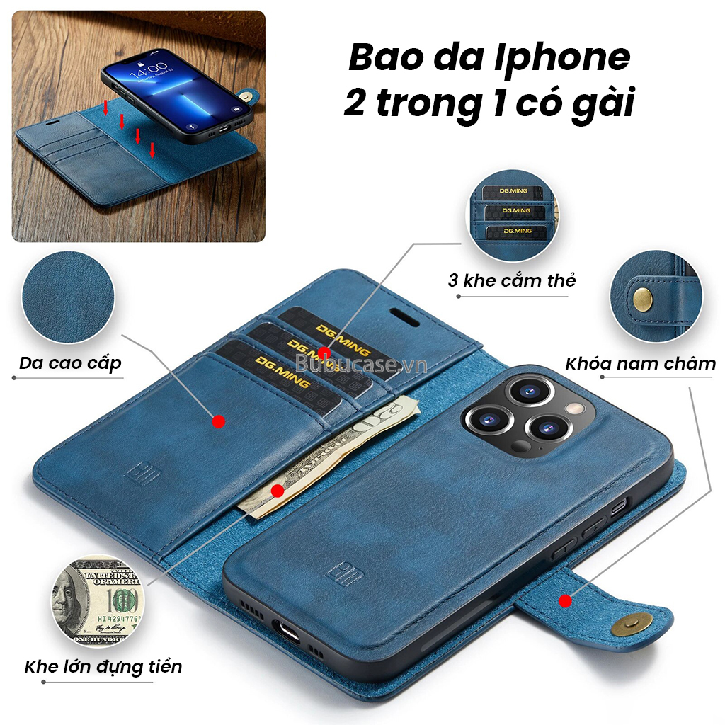 Bao Da Cho Iphone Cao Cấp 2 In 1 - Có Thể Tách Rời Bao Da Và Ốp Lưng Cho 12 Mini/ 12/ 12 Pro/ 12 Promax/ 13/ 13 Pro/ 13 Promax