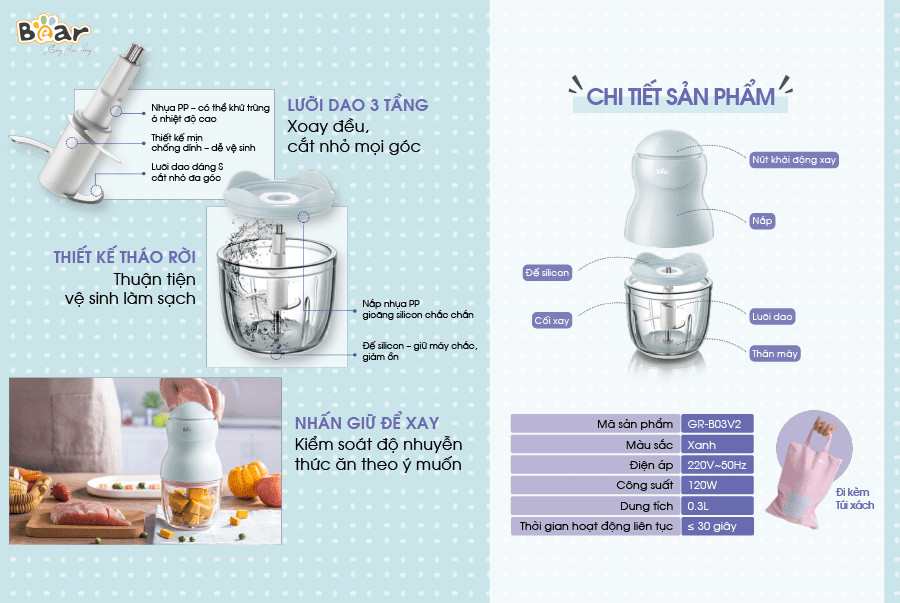 Máy xay ăn dặm 0.3L Bear QSJ-A01F2 (GR-B03V2) Hàng chính hãng