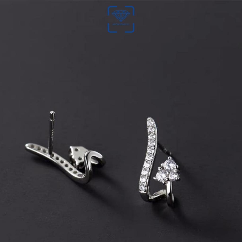 Bông tai ôm vành đuôi hồ ly bạc đính đá kiểu dáng độc đáo cá tính, Anchi jewelry