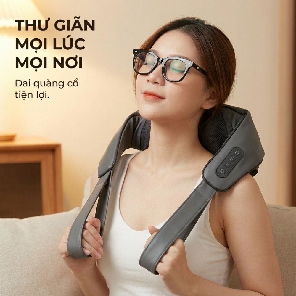Máy massage cổ vay gáy 4D Kachi MK395 mô phỏng bàn tay người, chạy pin không dây tiện lợi - hàng chính hãng