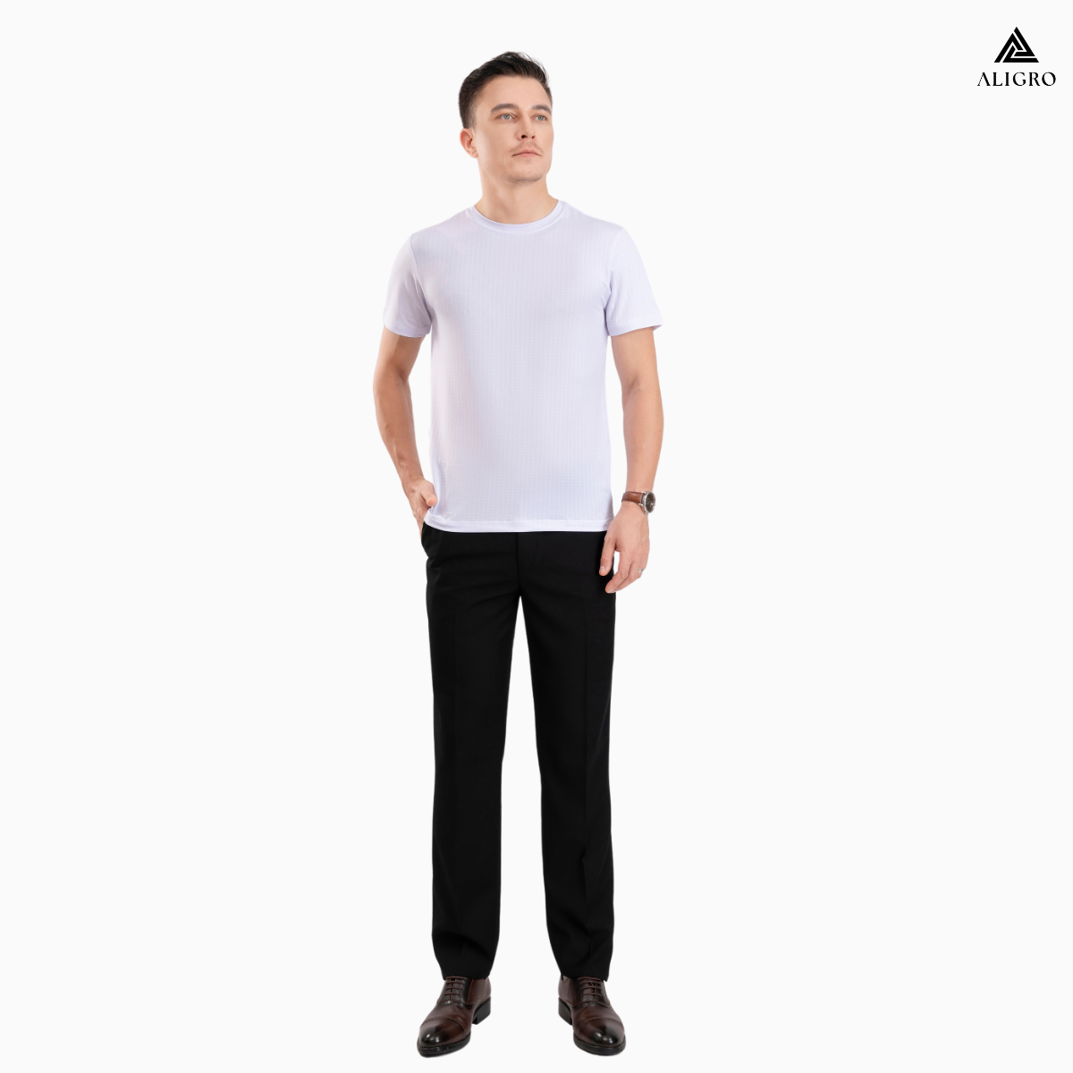 Áo phông nam ngắn tay ALIGRO chất vải cotton ô chấm màu trắng năng động ALGAPC073