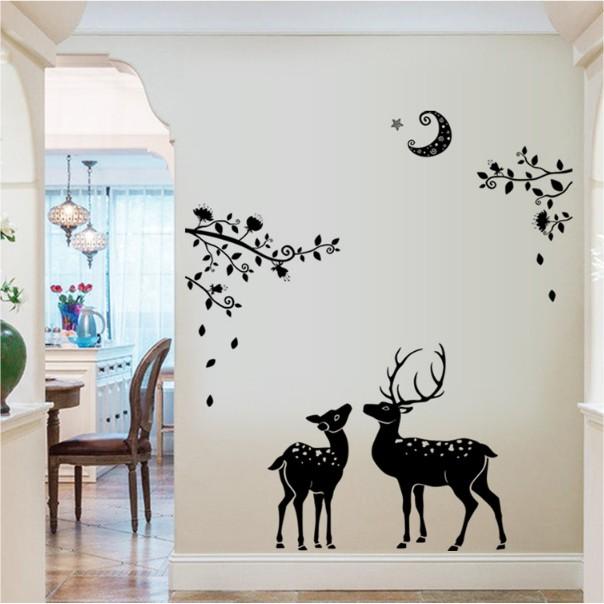 Decal trang trí tường - Cặp Nai Bắc Âu Đen đẳng cấp