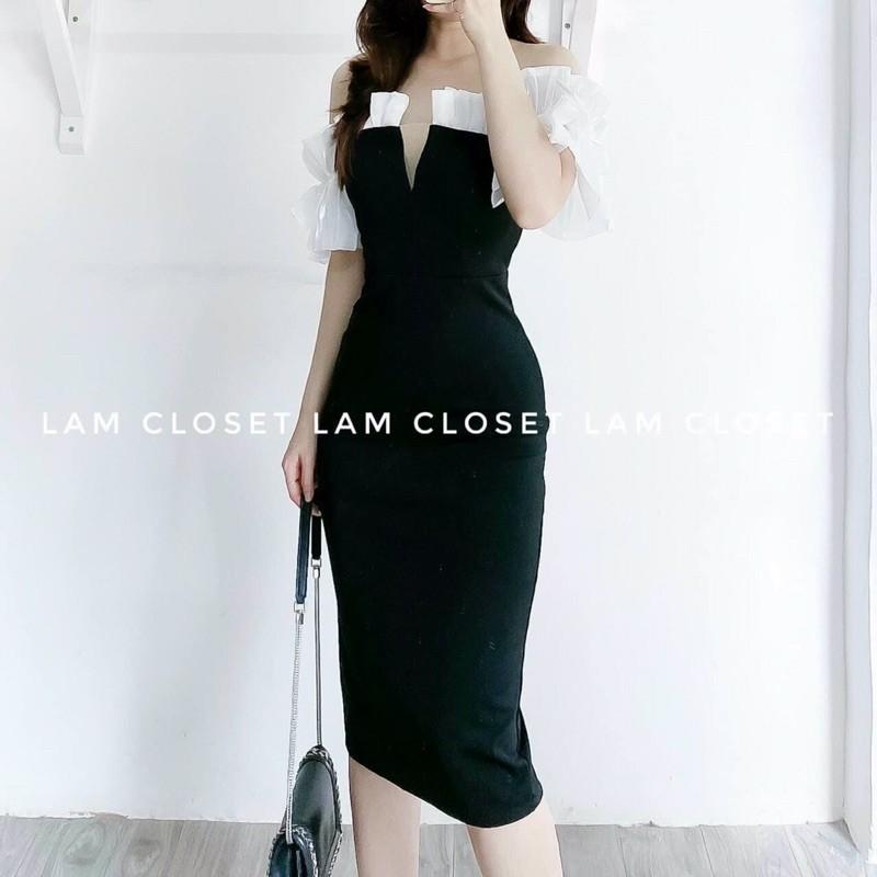Đầm body umi cổ khoét chữ V phối tay voan cực sang chảnh có mút ngực