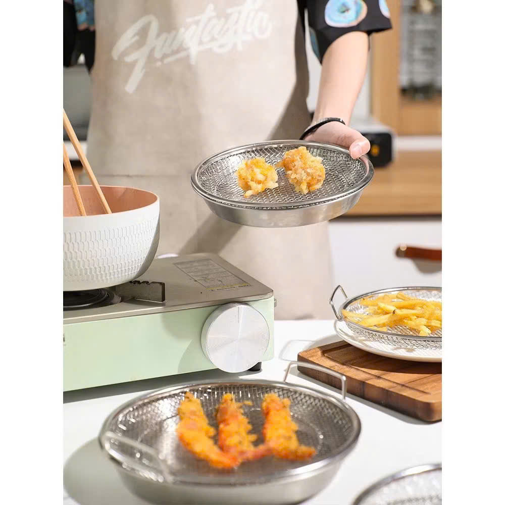 Set Khay Kèm Đĩa, Vỉ Lưới Lọc Dầu Chất Liệu INOX 304 Cao Cấp, Đựng Ráo Dầu Thức Ăn Chiên Rán Lọc Dầu 20cm - 25cm - HÀNG CHÍNH HÃNG MINIIN