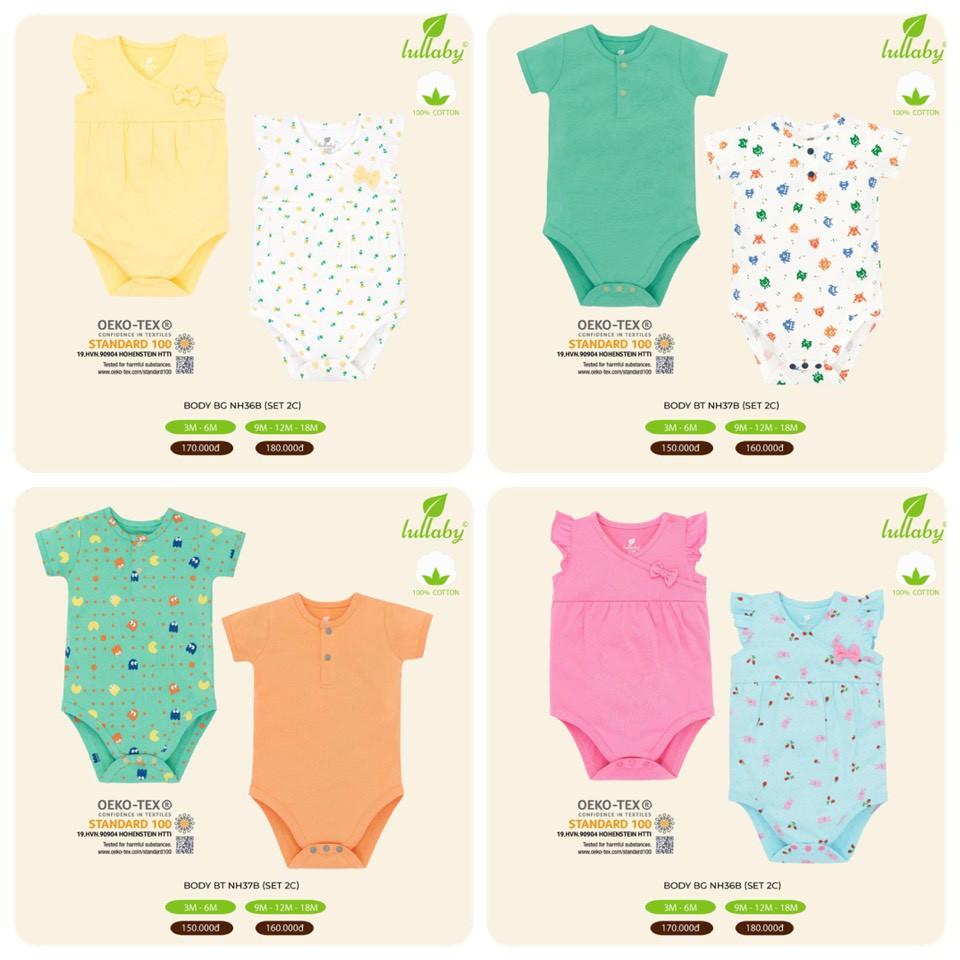 Quần áo body Lullaby cho bé gái NH36B Trắng và Vàng- Set 2 chiếc