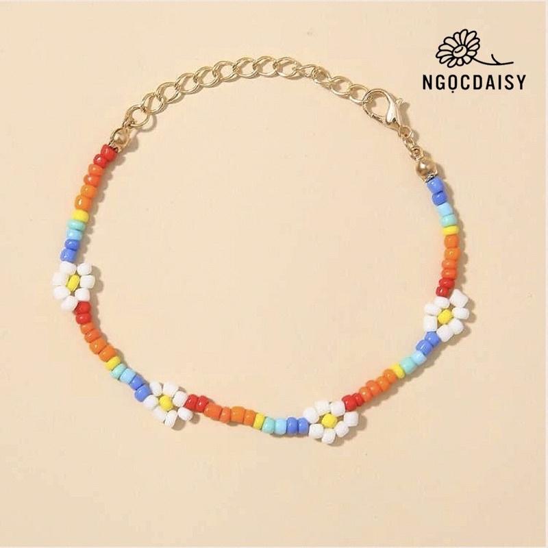 N82 Dây chuyền , vòng tay handmade hạt Cườm nhiều màu hoa cúc Daisy trắng xinh xắn