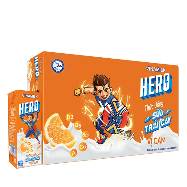 THỨC UỐNG SỮA TRÁI CÂY HERO VỊ CAM  VINAMILK - HỘP X 180ML