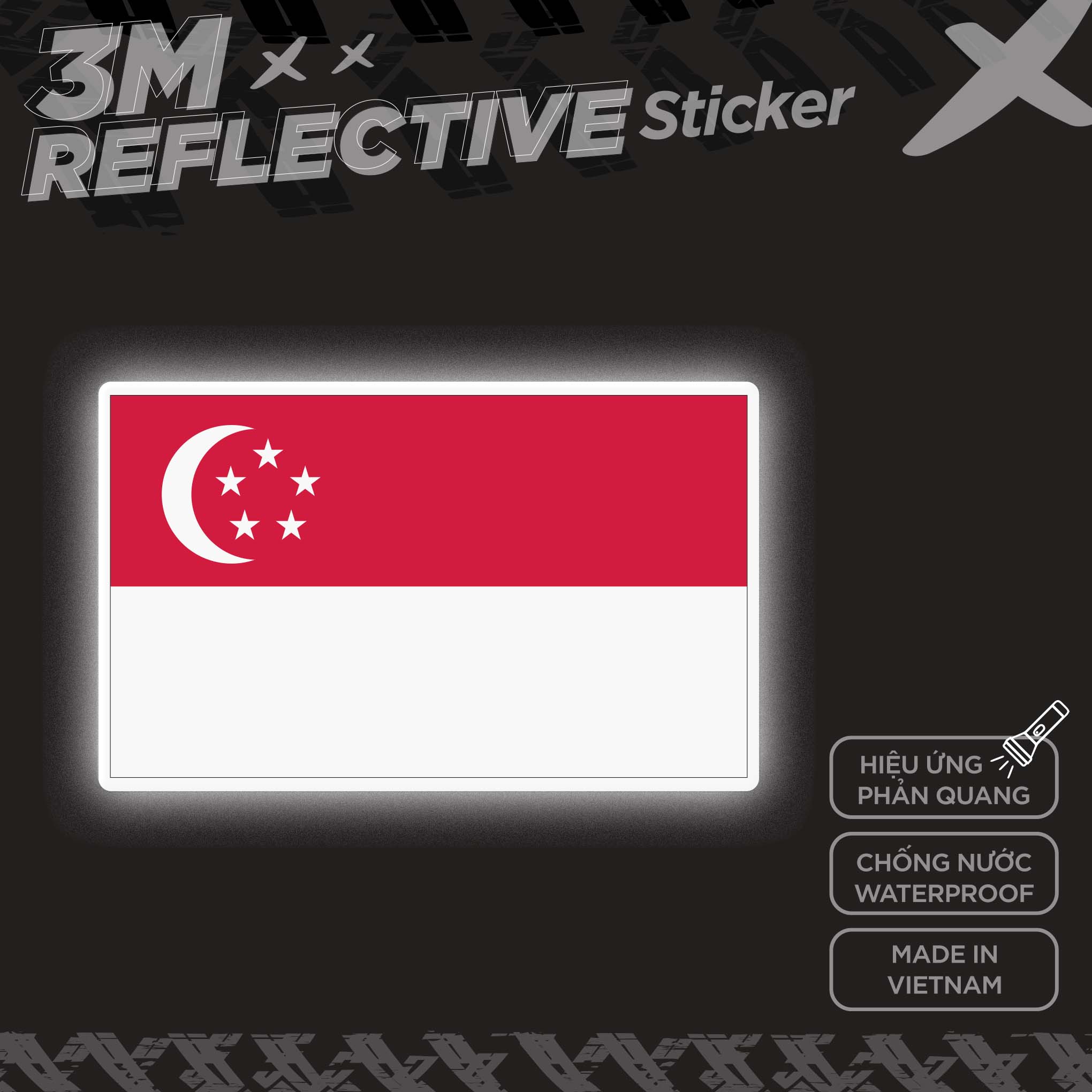 SINGAPORE FLAG 3M - Reflective Sticker Die-cut Hình dán phản quang thương hiệu STICKER FACTORY